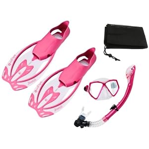 Scuba Snorkeling Purge Mask Fin Dry Snorkel Set, Women's Snorkeling Gear Set Pink (FREE SHIPPING)