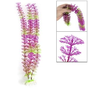 15.7\”Green Purple Plastic Plant Grass Decor for Fish Tank