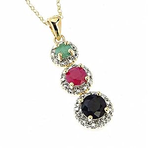 Buy Sterling Silver Vermeil Genuine Ruby, Sapphire, Emerald and Diamond Pendant Necklace