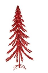 6' Pre-Lit Downswept Holographic Red Tinsel Christmas Tree #2757-60R