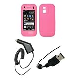 Premium Pink Soft Silicone Gel Skin Cover Case + Rapid Car Charger + USB Data Sync Charge Cable for Nokia N97 Mini