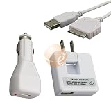 White Universal USB Car + Home Wall Charger Adaptor + 2-in-1 Data Charging Cable for Apple iPad / iPhone / iPhone 3G / iPod Video / iPod Touch / iPod nano