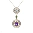 Necklace With 2.05ctw Precious Stones - Genuine Amethyst, Aquamarine, Clean Diamonds and Diopside 14K Yellow Gold Length 18in