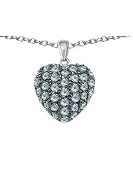 Original Star K (tm) Puffed Heart Love Pendant with Simulated Aquamarine in 925 Sterling Silver