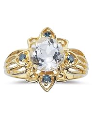 0.12 Cts Blue Diamond & 2.50 Cts White Zircon Ring in 14K Yellow Gold