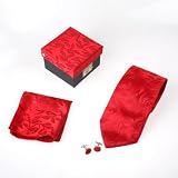 Red Paisley Necktie, Cufflinks, Hankchief, Matching Same Fabric Box Set fashion design DS1007
