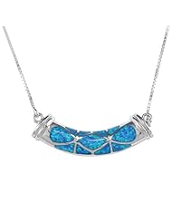 Sterling Silver 16.5" Blue Inlay Opal Center Design Necklace