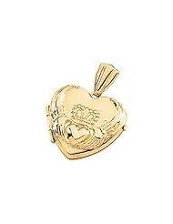 Solid 14k Yellow Gold HEART CLADDAGH LOCKET 1/2 inch x 1/2 inch in Solid 14K Yellow Gold