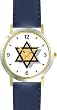 Star of David or Mogen David No.2 Judaica Jewish Theme - WATCHBUDDY&reg; DELUXE TWO-TONE THEME WATCH - Arabic Numbers - Blue Leather Strap-Size-Large ( Men's Size or Jumbo Women's Size )
