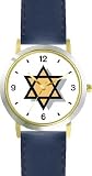 Star of David or Mogen David No.2 Judaica Jewish Theme - WATCHBUDDY&reg; DELUXE TWO-TONE THEME WATCH - Arabic Numbers - Blue Leather Strap-Size-Large ( Men's Size or Jumbo Women's Size )