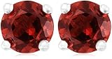 Sterling Silver 4mm Round Garnet Earrings