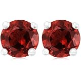 Sterling Silver 4mm Round Garnet Earrings