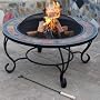 'Villa Beacon' 35 inch Diam. Natural Slate Coffee Table with Fire Pit / BBQ Grill & Safety Cover