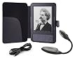Kindle 3 E-Book Reader Black PU Leather Cover Case (3rd Third Generation 6" Kindle Keyboard Wi-Fi + 3G) - Comes with a Clip-On LED Reading Light and a 6ft Sync / Charge USB Cable