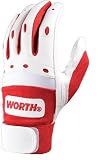 NEW WORTH PRBG PRO MODEL BATTING GLOVES WHITE WITH ROYAL X-SMALL