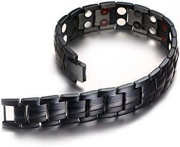 Modern Sleek Pure Black Titanium Stainless Steel Bracelets for Men with Magnets and Free Link Removal Kit
