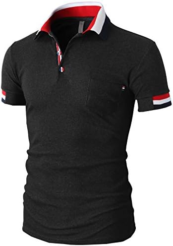 H2H Mens Casual Slim Fit Polo Shirts Short Sleeve With Various Color Trim