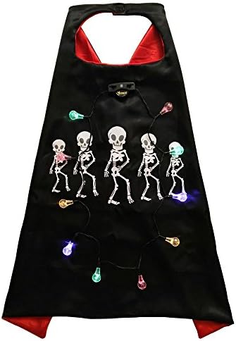YIISUN Halloween Skull Cape and LED Light Up Christmas Bulb Necklace