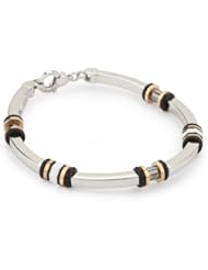Invicta "Giusto" Polished Agate and Onyx Stones Two-Tone Silver Bangle
