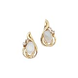 14K Yellow Gold 0.04 ct. Diamond and 6 x 4 MM Oval Shaped Opal Earrings