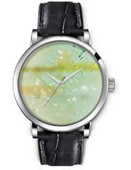 SPRAWL Aanalog Fashion Series Silver Ladies Watches of Genuine Black Leather Strap,Unique Wrist Watch for Women Girls Designed with Yellowish white spots and bars