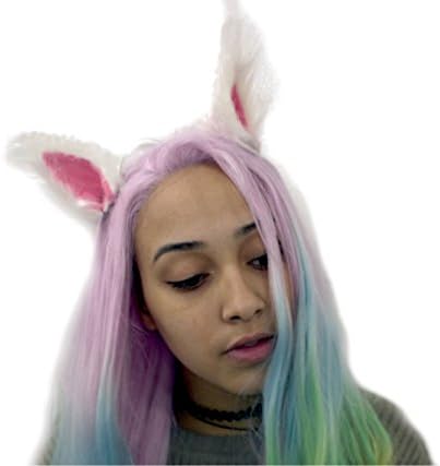 Cute Long/Tall Handmade Bunny Ear Hair Clip, White/Pink