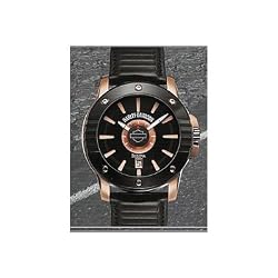 Harley-Davidson&reg; Bulova Black dial watch. Two-tone stainless steel case, Rose-gold and black. Luminous. WR50m/165ft. 78B115