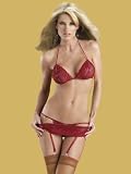 Lace Peek-A-Boo Stretch Bra Garterbelt Open Crotch Panty with Thigh Hi Stockings