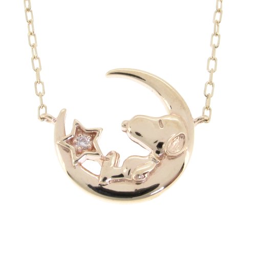 SNOOPY PEANUTS diamond 10k moon necklace pendant Gold crescent Japan F