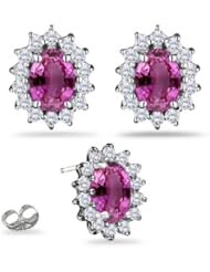 0.55 Cts Diamond & 2.28 Cts Pink Sapphire Cluster Earrings in 18K White Gold