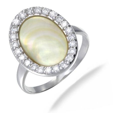 18MM Mother of Pearl Ring In Sterling Silver 