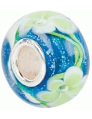 Blue with Green Flower Glass Bead