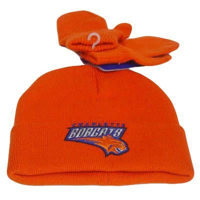 NBA KNIT HAT BEANIE MITTENS 2 TWO SET CHARLOTTE BOBCATS ORANGE TODDLER YOUTH