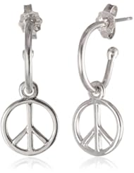 Sterling Silver Peace Sign Charm Hoop Earrings (0.4" Diameter)