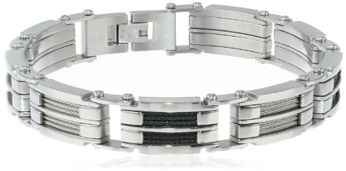 Men's Stainless Steel Two-Tone Cable Inlay Link Bracelet