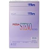 TOPS Prism 100% Recycled Steno Book, Top Wirebound, 6 x 9 Inches, Orchid, Gregg Rule, 80 Sheets per Book, 4 Books per Pack (80264)