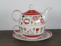 3 Tlg. Teeset Teekanne Tasse Untertasse Porzellan Blumenmotiv