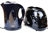 Electric Cordless Jug Kettle and 2 Slice Toaster Kitchen Set Gloss Black