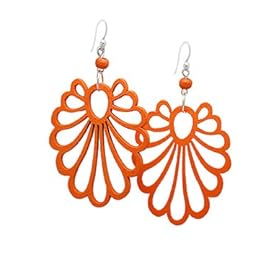 Olive N Figs Sterling Silver Abstract Daisy Wood Dangle Earrings - Orange