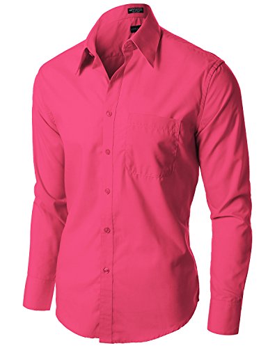 Stylish Comfortable Solid Color Long Sleeve Dress Shirts Fuchsia 2XL