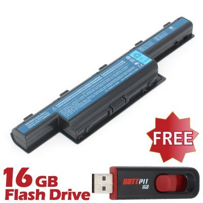 Battpit� Laptop / Notebook Battery Replacement for Gateway NV53A33 (4400mAh / 48Wh) with Detach 16GB Battpit� USB Flash Drive