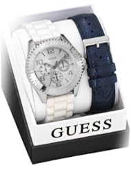 GUESS Womens Silver-Tone Feminine Sport Watch Set
