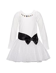 Girls Dropped   Waistline Polyester/Spandex/Tulle/Velvet Jeweled  Long Sleeves  Dress With a Bow(s)