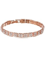 Rose-Tone Square Faceted Clear Crystal Bracelet, 7"