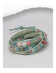 Leather Semi GemStone Beads Bracelet In White Base