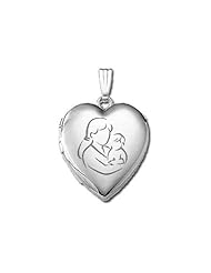 14k White Gold "Mom and Son" Locket 3/4 inch x 3/4 inch in Solid 14K White Gold