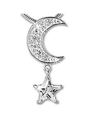 .925 Sterling Silver White Cubic Zirconia Moon Star Pendant Necklace