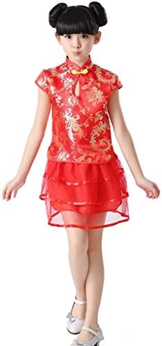 CHINMOON Little Girl's Chinese Wedding Flower Petals Girls Dress(Red,6-7)