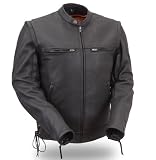 First MFG Mens Sleek Vented Scooter Leather Jacket. Convertable to Vest. Zip-Off Sleeves. Full Featured. FIM225CSLZ