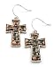 Western Style Cross Burninshed Silvertone Patina Finished Dangle Earrings